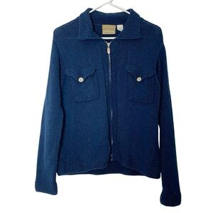 Vintage 90s Cardigan Sweater Womens Size Small Blue Cotton Lizwear Zip Up Cardi